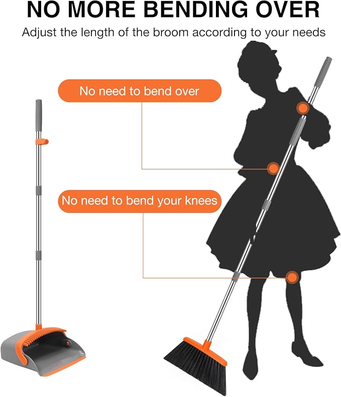 NACENA Broom and Dustpan Set, 52-in Long Adjustable Handle Broom Dustpan Combo - Image 3