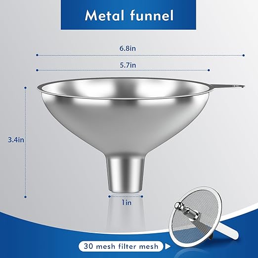 Stainless Steel Funnel with 30 Mesh Filter Food Grade Metal Funnel - Image 3