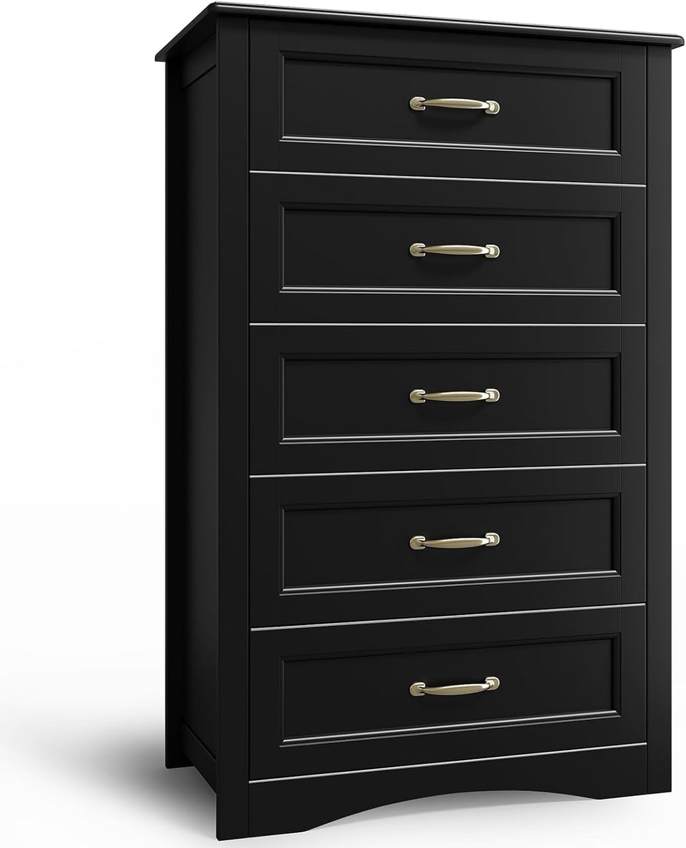 Gizoon 5 Drawer Dresser, Black Wood Chest of Drawers for Bedroom