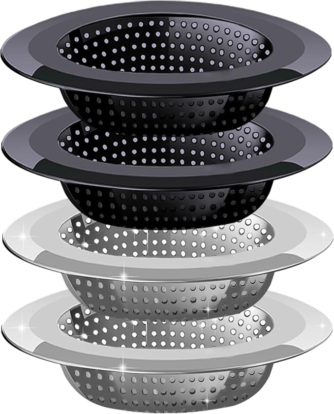 Kitchen Sink Drain Strainer, 4 Pack Stainless Steel and Black Mesh Sink Strainer by V-TOP