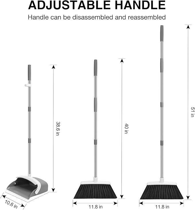 NACENA Broom and Dustpan Set, 52-in Long Adjustable Handle Broom Dustpan Combo - Image 2