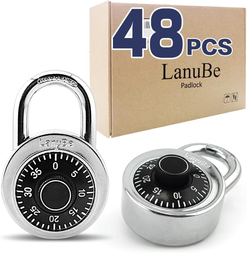 LanuBe Lock Standard Dial Combination Padlock 48 Pack Wide 2-in Black Dial