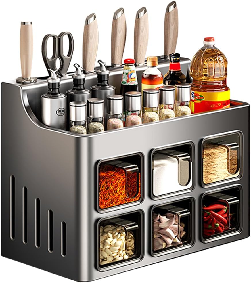 Multifunctional Spice Rack Organizer Wall Mounted with Knife Holder Kitchen H...