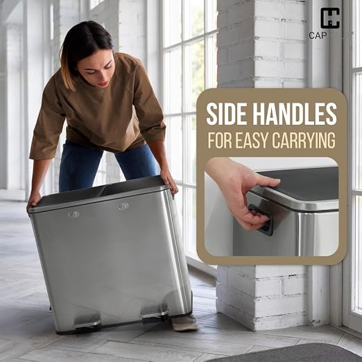 CAPHAUS Black Dual Trash Can w/Double Lid, Trash & Recycle Bins Combo, - Image 8