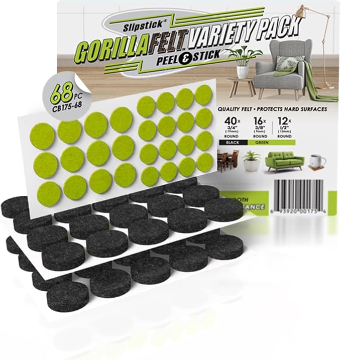 Slipstick Gorilla Felt ¾ Inch Furniture Pads Premium Furniture Pads & Chair Leg by Slipstick
