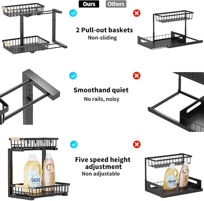 Under Sink Organizer, 2 Tier Under Sink Organizers and Storage, Metal Slide out - Image 3