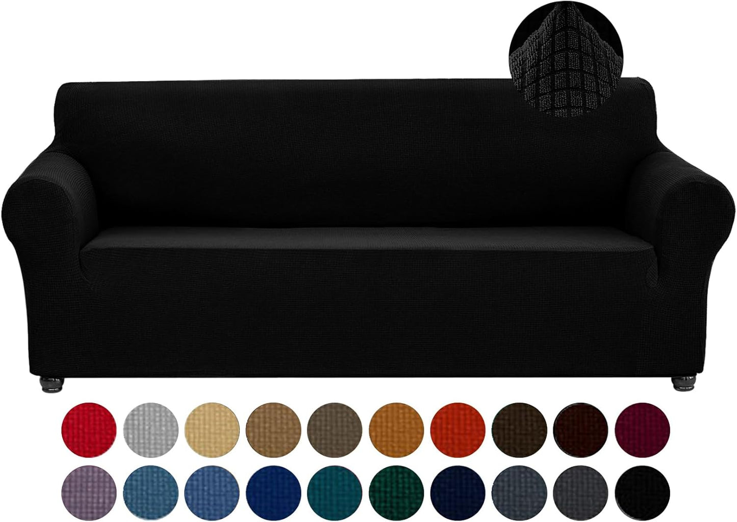 Joccun Stretch Couch Cover Slipcovers, 1-Piece Sofa Covers for 3 Cushion Couch Spandex Jacquard Washable Furniture Protector Cover for Living Room,Kids,Pets(Sofa,Black)