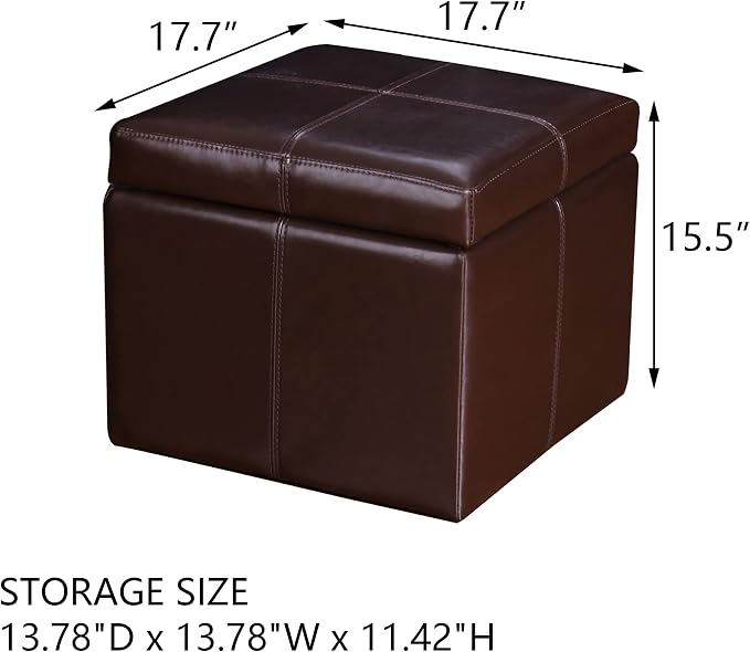 Adeco 17.7" Leather Cube Storage Brown Ottomans - Image 3
