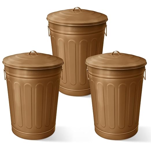 Plexon Round Trash Can 13 Gallon, Vintage Metal Outdoor Trash Can by Plexon