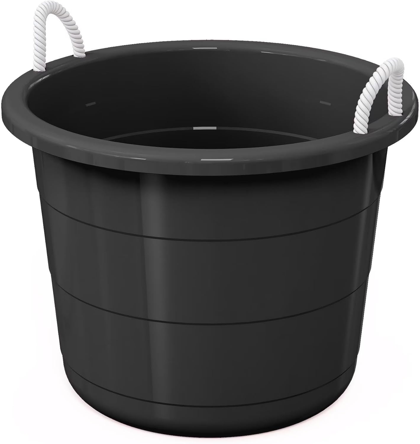 Flexible 17-Gallon Plastic Storage Tub with Rope Handles, Lightweight, Multi-Purpose, Black, 21.5x21.5x16.5 Inch, Indoor/Outdoor Use