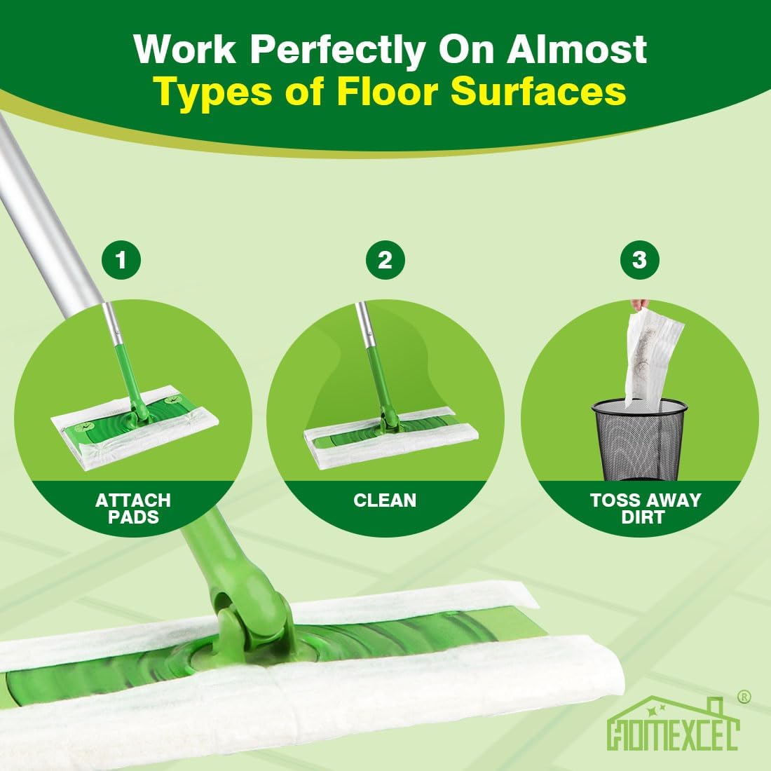 HOMEXCEL Dry Sweeping Cloths Pads Compatible with Swiffer Sweeper, Disposable Duster Refills Mop Pads for Floor Mopping and Cleaning, 64 Count-8" x 10.4" Pads Refills-Not Include the Mop
