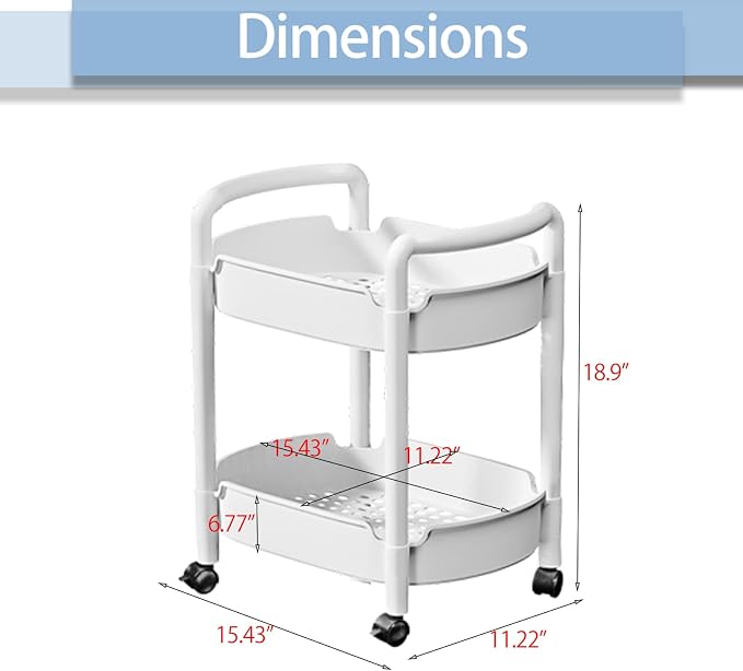 2-Tier Plastic Rolling Utility Cart - Image 7