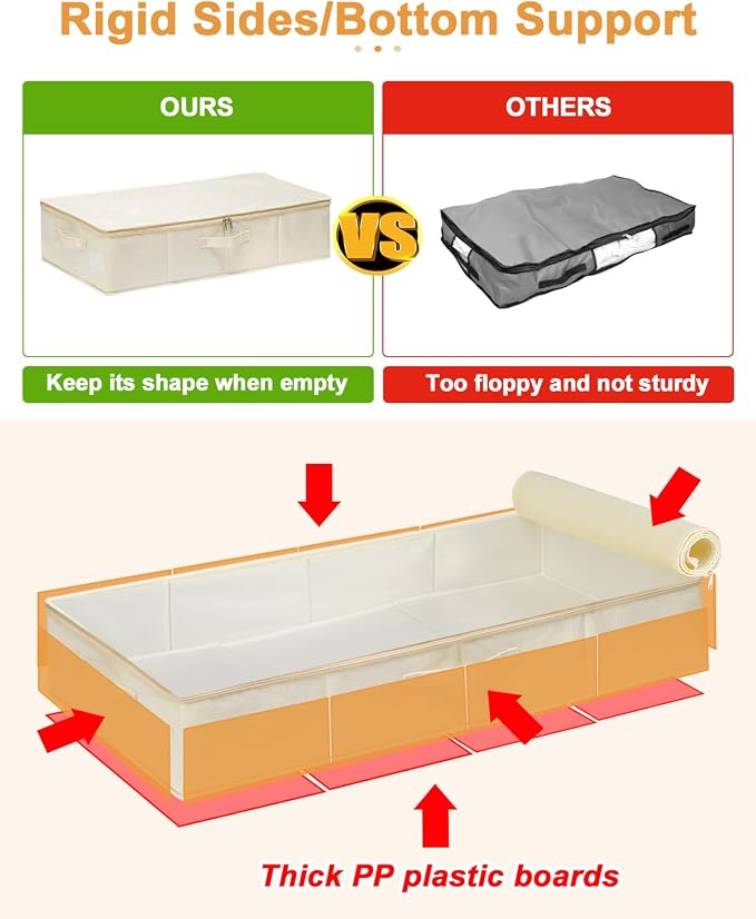 punemi Underbed Storage, 3 Pack Clothing Storage Bags W/Sturdy Handles - Image 3