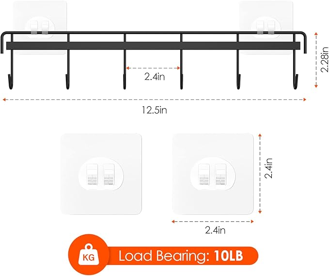 Myfolrena Adhesive Kitchen Hooks Utensil Hanger Holder Hanging Rack 2 Pack - Image 5