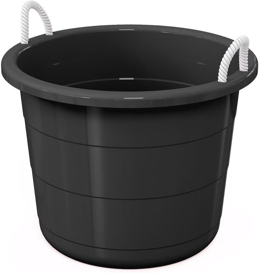 17-Gallon Plastic Storage Bucket with Rope Handle, Multi-Purpose Bucket (Black)