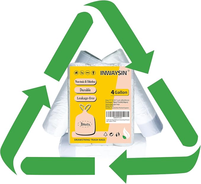 Small Trash Bags 4 Gallon Drawstring, Inwaysin 4 Gallon Trash Bag Extra Strong - Image 2