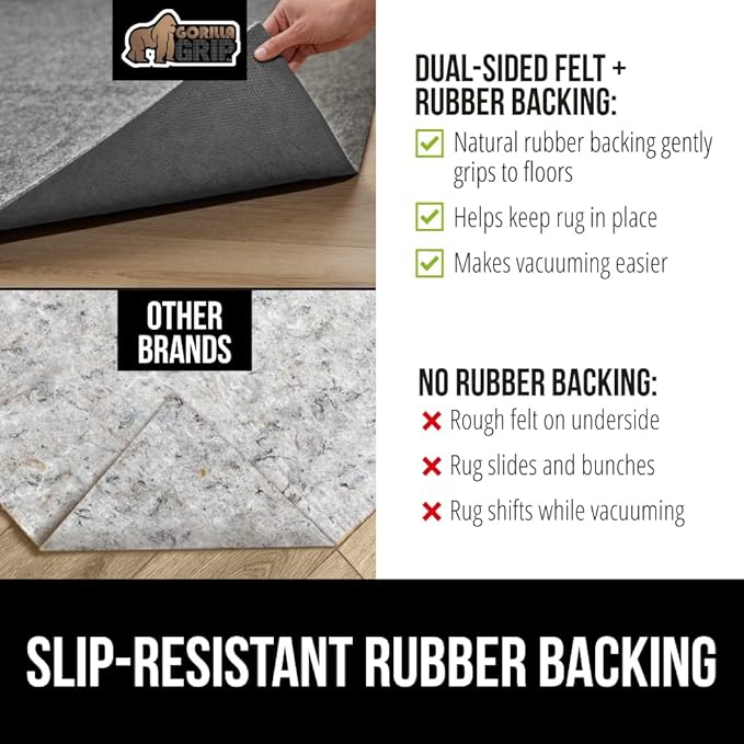 GORILLA GRIP Felt and Natural Rubber Stay in Place Slip Resistant Rug Pad - Image 3