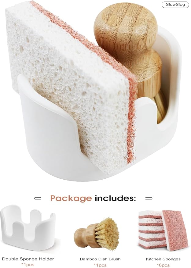 Double Sponge Holder, Water-Absorbing Stone Dish Sponge Caddy - Image 4