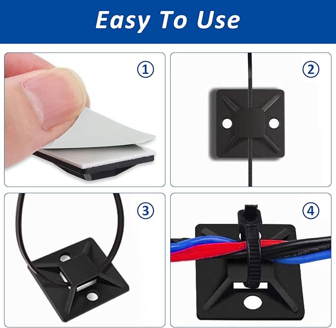 50 Set Cable Zip Tie Self Adhesive Mounts Kit - Image 5