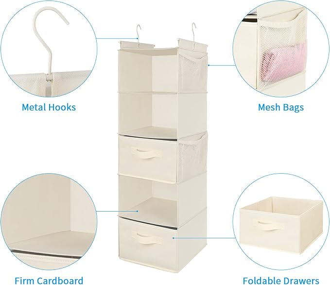 MAX Houser 5 Tier Shelf Hanging Closet Organizer, Cloth Hanging Shelf - Image 4