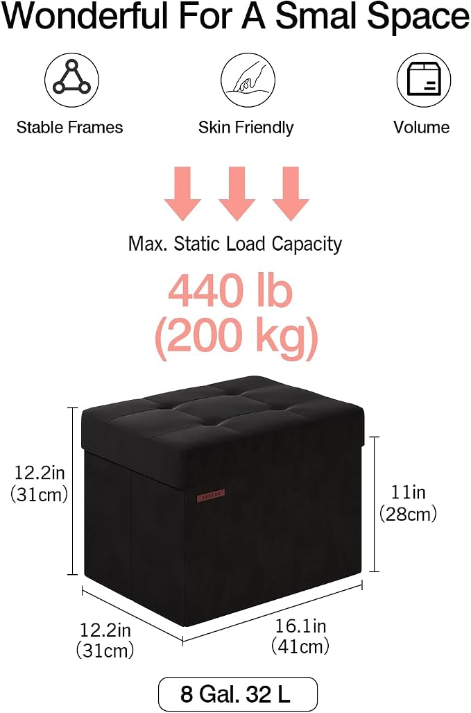 Folding Storage Ottoman, Velvet Storage Bench, Foot Stool, - Image 2