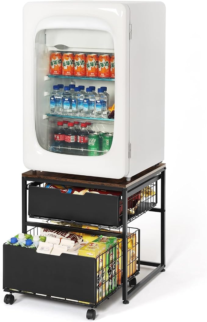 Mini Fridge Stand with Storage Drawer, 21.7”x21.7” Heavy Duty Mini Fridge Table - Image 2