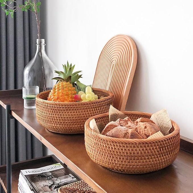 Rattan Bread Basket, Hand Woven Fruit Basket, Wicker Serving Basket Bowl - Image 6