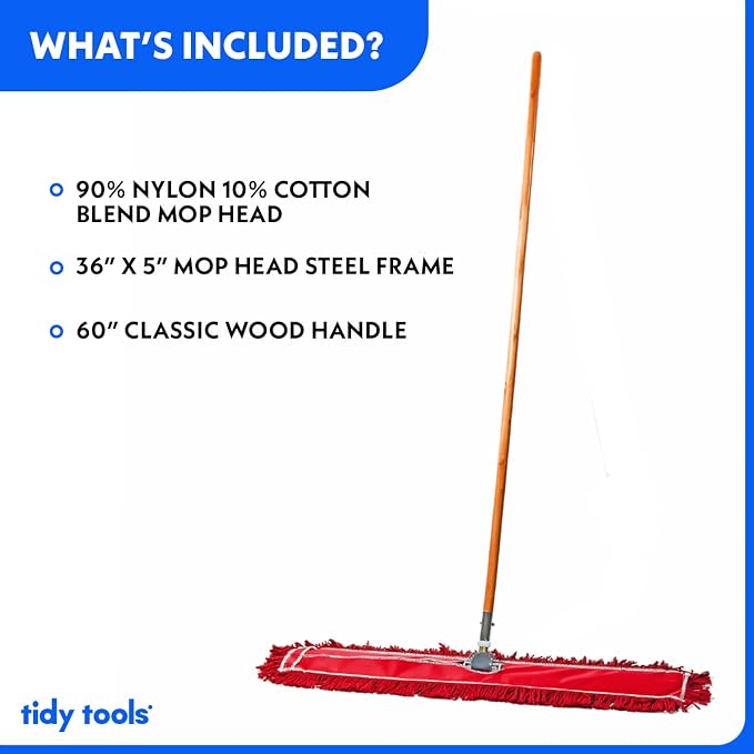 36 Inch Red Commercial Dust Mop & Floor Sweeper – Wood Handle Floor Mop - Image 4
