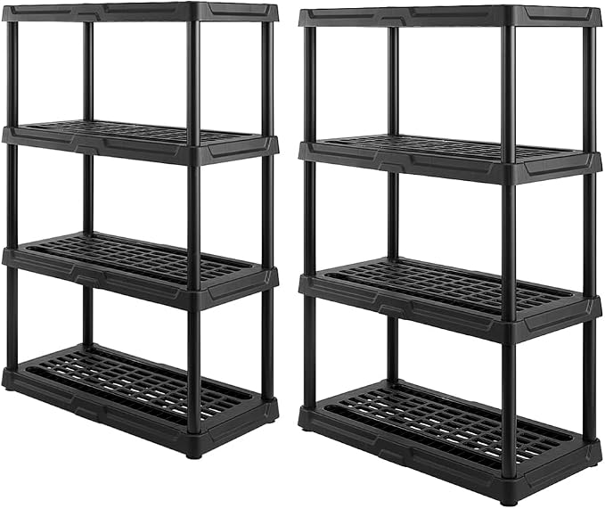 CX 4-Tier Plastic Storage Shelving Unit 2 Pack, Heavy Duty, 150lbs Per Shelf by Unknown