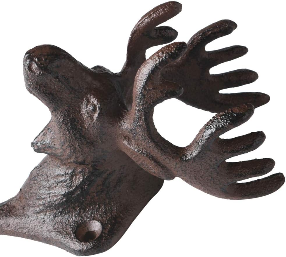BRASSTAR 3PCS Cast Iron Deer Head Antlers Wall Hooks/Hanger