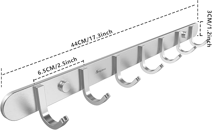 Towel Hook Rack Brushed Nickel 17-Inch Coat Hook Rail Wall Mounted - Image 2