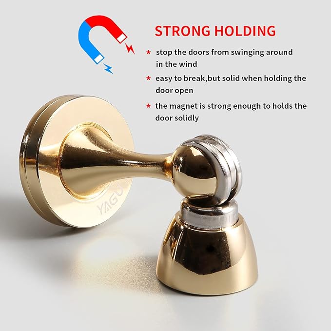 YAGU 2 Pack Magnetic Door Stoppers Holder, Zinc Alloy Bright Gold Door Stops - Image 3