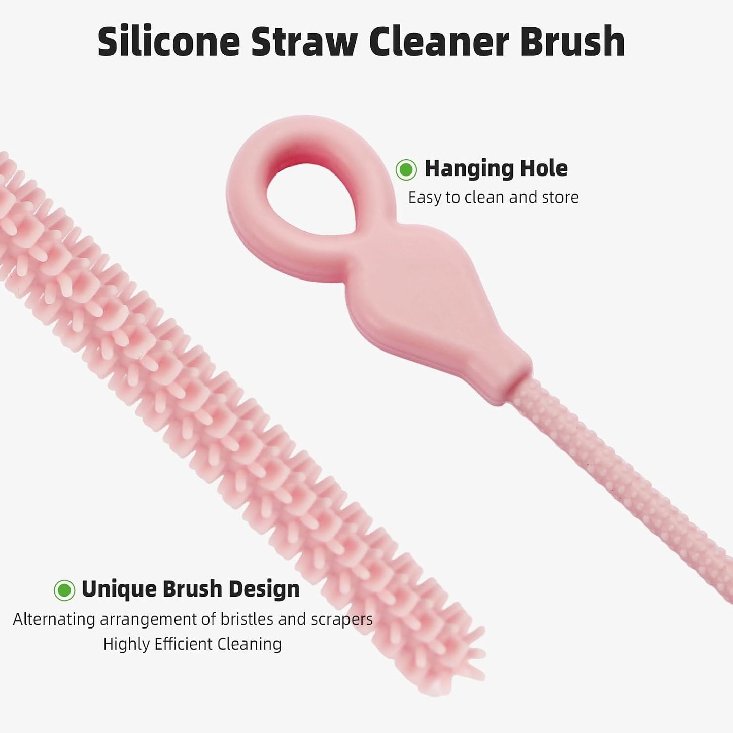Silicone Straw Cleaner Brush, 4Pcs Reusable Straw Brush Set with Extra-Long Design for Cleaning Thin Metal Straws and Wider Milkshake Straws （6mm+9mm Pink)