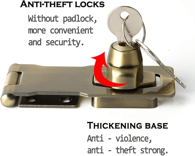 Alise Keyed Hasp Lock, 4 Inch Safety Packlock Clasp Hasp Lock Latch - Image 5