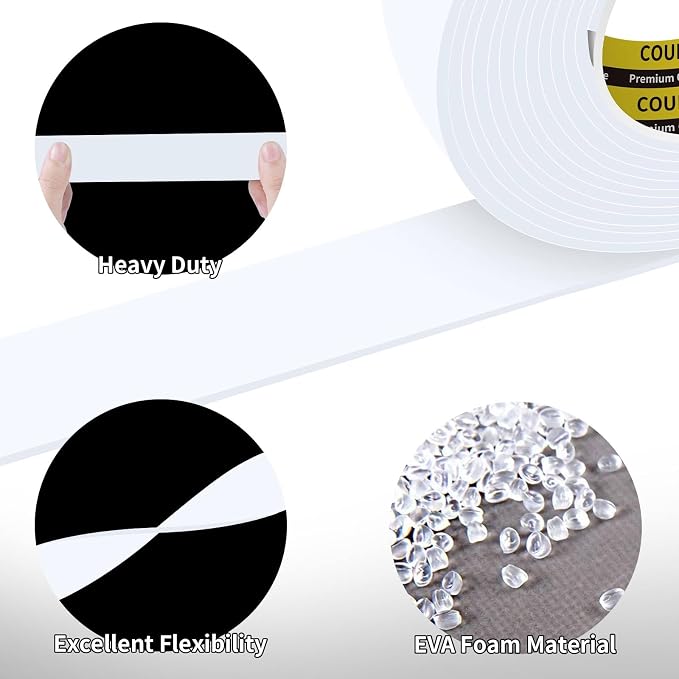 2 Pack Single-Sided Adhesive White Foam Tape 1.2inX16.4FT Single-Sided Sealing - Image 6