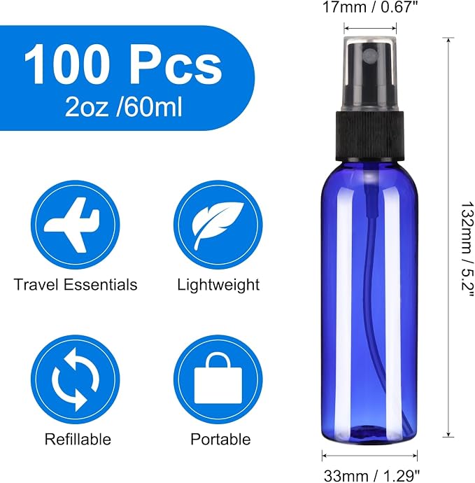uxcell 100 Pack Spray Bottles, 2 Oz/60ML Reusable Clear Empty Mist Plastic Mini - Image 2