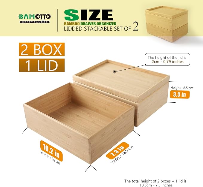 Stackable Bamboo Drawer Organizer Set – 2 Boxes - Image 2