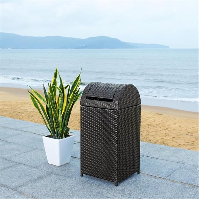 Safavieh Outdoor Collection Serapis Black Wicker Trash Bin - Image 5