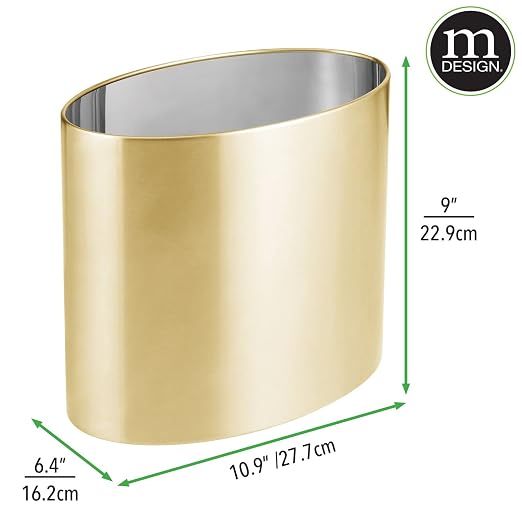mDesign Stainless Steel Metal Oval Trash Can, 7.9 Liter/2.09 Gallon Wastebasket - Image 5
