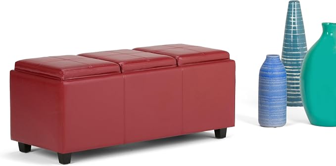 SIMPLIHOME Avalon 42 inch Wide Contemporary Rectangle Storage Ottoman in Red - Image 12