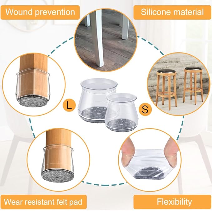16 Pcs Chair Leg Protectors for Hardwood Floors, Silicone Felt Furniture Leg - Image 3