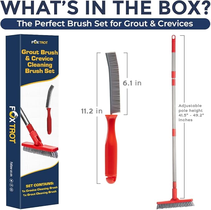 Grout Brush with Long Handle & Hard Bristle Crevice Cleaning Brush, Grout - Image 3