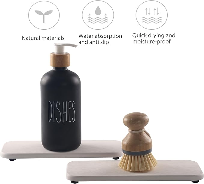 2 Pcs Water Absorbing Stone Trays, Kitchen/Bathroom Sink Soap Dish, Diatomite - Image 2