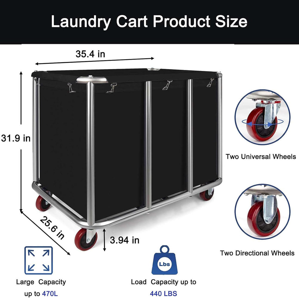 Commercial Laundry Cart with Wheels, 470L Industrial Rolling Laundry Basket, ...