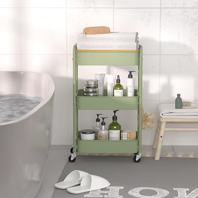 3 Tier Metal Utility Cart, Rolling Storage Cart - Image 7