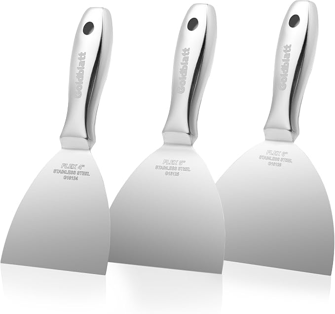 Goldblatt 3-Pack Putty Knife Set, One-Piece Paint Scraper Tool, All Stainless by GoldblattUSA