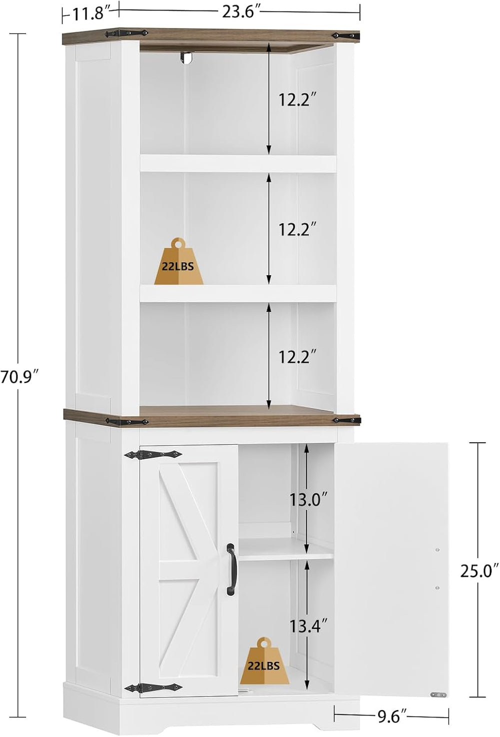 TEENFON 70.9in Tall Storage Cabinet with Adjustable Shelves, Kitchen Pantry C...