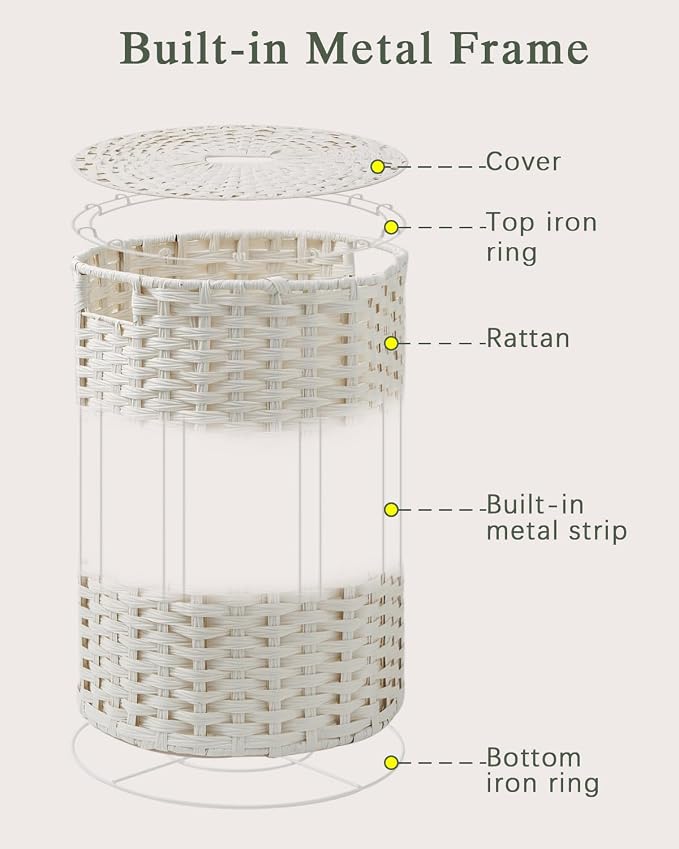 Large Laundry Hamper Laundry Basket Round 34.3 Gal Handwoven Wicker Laundry - Image 8