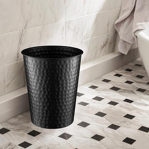 Monarch Abode Black Hand Hammered Metal Wastebasket - Image 6