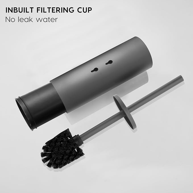 Stainless Steel Toilet Brush and Holder Set, No-Punch Hook Base Dual Purpose - Image 8